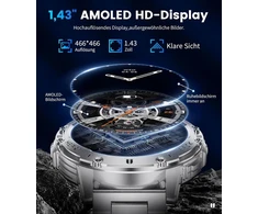 Išmanusis laikrodis Lige Išmanusis karinis laikrodis vyrams su Led žibintuvėliu 530 Mah, 1.43 colio Amoled sportinis laikrodis, skirtas Android Ios, Ip68 atsparus vandeniui fitneso laikrodis su 120+ sporto režimų, širdies ritmo, Spo2 miego monitoriumi, 3 apyrankės