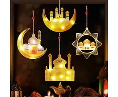 Iwtbnoa Ramadan dekoratyvinės pasakų lemputės, 4 vnt. Eid Mubarak lemputės, Led musulmoniškos Ramadan lemputės, Islam Mubarak dekoracija pusmėnulio naktinė lemputė, Eid Mubarak dekoratyvinės pasakų lemputės Ramadanui