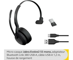 Jabra Evolve2 55 - Air Comfort belaidės mono ausinės - triukšmą slopinančios mikrofonai ir Anc - suderinamos su visomis Uc platformomis, tokiomis kaip Zoom ir Google Meet - juodos