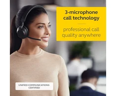 Jabra Evolve2 65 belaidės kompiuterio ausinės su įkrovimo stovu, triukšmo slopinimu, uc sertifikuotos mono ausinės su ilgai veikiančia baterija, usb-a bluetooth adapteris, juodos spalvos