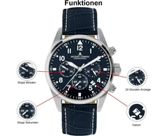 Jacques Lemans vyriškas laikrodis Sport Chronograph 42 mm 10 Atm su odiniu arba metaliniu dirželiu 42-2