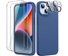 Jetech 5-in-1 silikoninis dėklas, skirtas iphone 14 6.1 colio telefonui, su 2 ekrano apsaugomis ir kameros apsauga, viso ekrano grūdinto stiklo plėvelė, ekrano apsaugos kamera, smūgiams atsparus telefono dėklas (kobaltas)