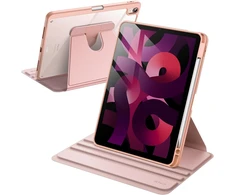 Jetech dėklas su pasukimu, skirtas Ipad Air 11 colių M3/m2 (2025/2024), Ipad Air 5/4 (2022/2020 5-os/4-os kartos 10,9 colio) su rašiklio laikikliu, 360 laipsnių pasukamas apsauginis dėklas-stovas su permatomu galiniu dangteliu (rose Gold)