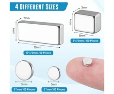 Jianta 350 neodimio magnetų rinkinys, 4 dydžių 10 x 4 x 2 mm, 5 x 4 x 3 mm, 5 x 1 mm, 3 x 1 mm mažų magnetų rinkinys, mini magnetai su stipriais klijais, apvalūs + stačiakampiai šaldytuvui, biurui, lentai