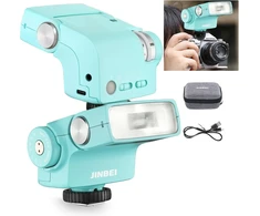 Jinbei Hi5 retro blykstė fotoaparatui su reguliuojama galvute ir integruota 2500mah ličio jonų baterija, Gn16 6000k±200k, S1/s2 režimai, skirta Sony/canon/nikon/fuji/olympus kameroms su hot shoe jungtimi