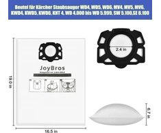 Joybros dulkių siurblio maišeliai, skirti Kärcher wd4 wd5 wd6 p wd5p wd6p premium 2.863-006.0 Kfi 487 Mv4 Mv5 Mv6 dulkių siurbliams, maišeliai, flisiniai maišeliai (10 vnt.)