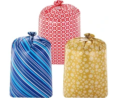 Joyin 3 didelių plastikinių dovanų maišelių rinkinys kalėdoms su dovanų etiketėmis, dideli dovanų maišeliai kalėdoms, 142 cm x 91 cm, vakarėlių reikmenys, dovanų pakavimas