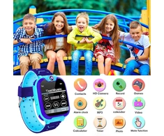 Jubunrer išmanusis laikrodis, vaikiškas laikrodis mergaitėms, jutiklinis ekranas, skambinimas, sos, mobilusis telefonas, žadintuvas, kamera, muzikos žaidimai, įrašymo įrenginys, skaičiuotuvas berniukams, mergaitėms, dovanos (mėlynas)