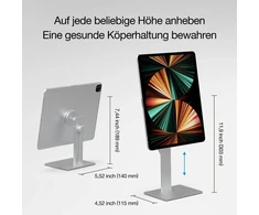 Just Mobile Aludisc Max I daugiafunkcinis planšetinio kompiuterio laikiklis I magnetinis planšetinio kompiuterio laikiklis, suderinamas su magnetinio įkrovimo funkcija I reguliuojamo aukščio aliuminio stovas (sidabrinis)