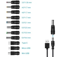 Jzk Universalus 5.5x2.1mm Dc Usb kabelis su 11 skirtingų Dc maitinimo adapterių priedais, Dc į Usb adapteris, Dc kištukų rinkinys, suderinamas su nešiojamuoju kompiuteriu, įkrovikliu, maršrutizatoriumi, Led įrenginiais