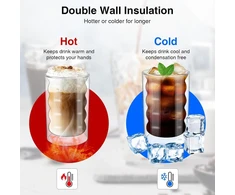 Kameun Dvisienės kavos stiklinės, 2 vnt., 350 ml, latte macchiato stiklinės, borosilikatinis stiklas, termo stiklinės, cappuccino stiklinės arbatai, pienui, alui, ledams