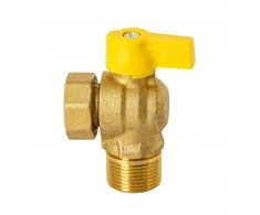Kampinis dujinis rutulinis ventilis su pasukama veržle 3/4" vidinis sriegis/išorinis sriegis katilo dujoms geltonas