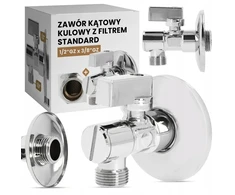 Kampinis rutulinis ventilis 1/2x3/8 išorinis sriegis su filtru, atjungiantis skalbimo mašinas, indaploves, baterijas