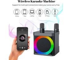 Karaoke aparatas su 2 mikrofonais, mini karaoke sistema su led apšvietimu, nešiojamas bluetooth karaoke garsiakalbis vaikams ir suaugusiems, puikiai tinka vakarėliams, gimtadieniams ir šeimos susibūrimams