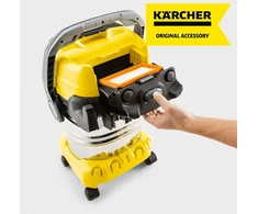 Kärcher plokščias klostuotas filtras Kärcher universaliems dulkių siurbliams Wd 4–wd 6 (greitai ir lengvai pakeičiamas, be kontakto su nešvarumais, leidžia siurbti drėgnus ir sausus paviršius nekeičiant filtro)