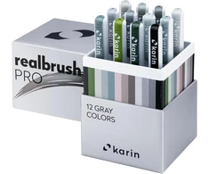Karin Realbrush Pro pilki atspalviai - 12 teptukų rinkinys išskirtiniame ir apsauginiame dėkle