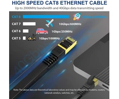 Kasimo cat 8 lan kabelis 20 m plokščias 40 gbitų / 2000 mhz - tinklo kabelis cat 8 gigabitinis - ethernet kabelis su paauksuotu rj45 jungiamuoju kabeliu juodas