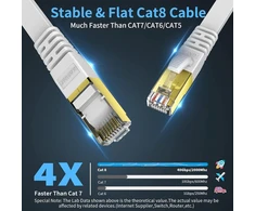 Kasimo Cat 8 lan kabelis 5 m plokščias 40 gbitų / 2000 mhz - tinklo kabelis cat 8 gigabitinis - ethernet kabelis su paauksuotu rj45 jungiamuoju kabeliu, baltas