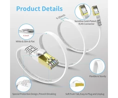 Kasimo Cat 8 lan kabelis 5 m plokščias 40 gbitų / 2000 mhz - tinklo kabelis cat 8 gigabitinis - ethernet kabelis su paauksuotu rj45 jungiamuoju kabeliu, baltas