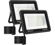 Kelinvmi 30 W Led lauko prožektorius, 3000 lm Led prožektorius, 4200 K šilta balta Ip66 atspari vandeniui lauko apšvietimas sodui, garažui, namams, kiemui, 50 cm laidai be kištuko, 2 vnt.