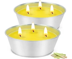 Kercamkel didelė citronelių žvakė lauke, 2 x 473 ml - 120 valandų citronelių žvakės lauke, lauko žvakė terakotos dubenyje - natūralaus sojų vaško žvakių rinkinys balkonui, iškylai, terasai, stalo dekoravimui