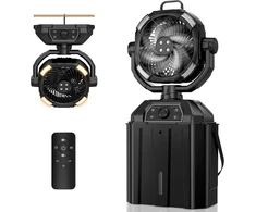 Kfonla nešiojamas ventiliatorius su rūku – 6 l kibiras, 20000 Mah ventiliatorius stovyklavimui, ventiliatorius su baterijomis, su Led lemputėmis ir nuotolinio valdymo pulteliu, Usb stalo ventiliatoriai terasoms, kelionėms, stovyklavimui