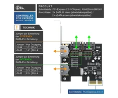 Kietasis diskas Csl pci express 2.0 valdiklio/sąsajos plokštė, skirta sata iii esata iii ssd ir hdd diskams/6 gbps 2x vidinė sata 2x išorinė esata – Asmedia