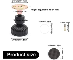 Sofa Kinhard Apvalios baldų kojelės, 4 vnt., metalinės reguliuojamo aukščio kojelės 54–63 mm, juodos spalvos kojelės spintelėms, sofoms, stalams