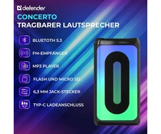 Kompiuterio kolonėlės Defender Concerto Bluetooth kolonėlė - galingas boombox, bt kolonėlė su mp3 grotuvu ir fm imtuvu, bluetooth muzikos grotuvas, palaiko usb atmintinę, microsd korteles, nešiojama garso dėžė