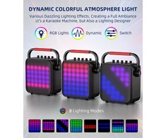 Kompiuterio kolonėlės Karaokės aparatas su 2 mikrofonais - nešiojama karaokės sistema su disco Led apšvietimu, Bluetooth/tf/usb/aux/tws, garsiakalbis su mikrofonu vaikams, šeimai ir draugams
