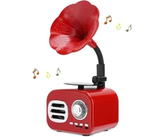 Kompiuterio kolonėlės Retro bluetooth kolonėlė, gramofono formos bluetooth kolonėlė, vintažinis namų miegamojo dekoras, retro muzikos grotuvas (raudona)