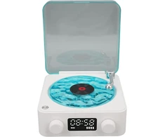 Kompiuterio kolonėlės Retro patefono bluetooth garsiakalbis, 4 režimai, nešiojamas belaidis patefono stereo garsiakalbis su laikrodžiu ir švelnia naktine lempute pramogoms ir namų dekoravimui