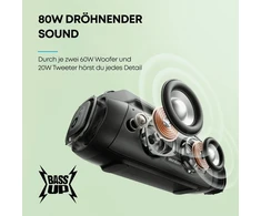 Kompiuterio kolonėlės Soundcore Anker Motion Boom Plus Ip67 lauko kolonėlė, 80w stereo garsas, individualus Eq ir Bassup, Usb-c, Bluetooth, integruotas maitinimo blokas, atspari vandeniui, stovyklavimui, prie baseino, paplūdimyje, sode
