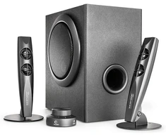 Kompiuterio kolonėlės Wavemaster 66208 - stax 2.1 stereo sistema 22w žemų dažnių garsiakalbis 10w palydovai su žemų dažnių reguliavimu ir nuotoliniu valdymu