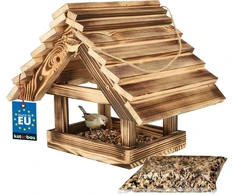 Kotarbau® medinė lesyklėlė, pagaminta iš degintos medienos, pakabinama + 0,5kg maisto nemokamai