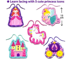 Krafun Princess Unicorn nėrimo kortelių rinkinys vaikams nuo 3 metų: 5 pradedančiųjų projektai su princese, vienaragiu, pilimi, instrukcijomis, smulkiosios motorikos žaislas