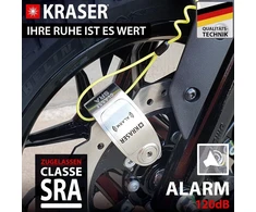 Kraser kr14s stabdžių disko užraktas su signalizacija motociklui, motoroleriui, motociklo užraktas stabdžių diskui su aukšto saugumo patvirtinimu, motociklo užraktas su signalizacija motociklo stabdžių diskui, 14 mm