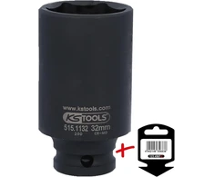 Ks tools 1/2 colio šešiakampis smūginis galvutė, ilga, 32 mm, ant pakabos