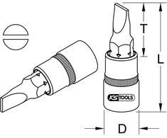 Ks tools 1/4 colio chrome plus bitų lizdas, plokščias, 4 mm, nerūdijantis plienas, vienas dydis