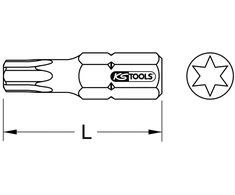 Ks tools 911.3358 1/4" bitas tx, 25 mm, t4, 5 vnt.