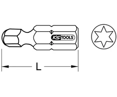 Ks tools 911.3395 1/4 colio classic bit tx, 25 mm, su rutuline galvute, tx25