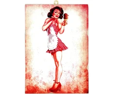 Plakatas Kustom Art Vintage stiliaus kvadratinis pin-up paveikslėlis su ledais, kolekcinis medinis paveikslas 25 x 18 cm, ledainių krautuvėlė, konditerija