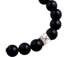 Kuzzoi Buddha 0207491522 vyriška apyrankė su juodu onikso brangakmeniu ir stiklo karoliukais, yin-yang simbolio karoliukas pagamintas iš 925 sidabro, apyrankė porai, jogos apyrankė, energijos apyrankė, ilgis 19-23 cm