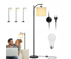 Led grindų lempa boho lininis gaubtas abažūras lemputė 175cm