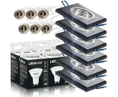 Led Lux 6x halogeninis šviestuvas stiklinis kvadratinis + Gu10 Led lemputė 6,5w 3 spalvos