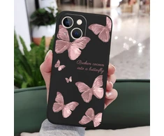 Leecg dėklas, skirtas iphone 13 mini, gėlių raštas, minkštas mikropluošto pamušalas, plonas skystas silikonas, skirtas iphone 13 mini mobiliojo telefono dėklui 5.4 colio, drugelis, juodas
