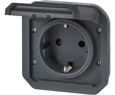 Legrand, Plexo 069839l drėgnos patalpos lizdas, Schuko standartas, su atlenkiamu dangteliu, apsauga nuo prisilietimo, varžtiniai gnybtai, 16a, 250 voltų, Ip44 - Ik08 (ip55 uždarytu dangteliu), antracito spalvos, antracitas