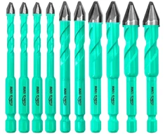 Lekomesh plytelių grąžtų, stiklo grąžtų, betono grąžtų rinkinys - 10 dalių 6 mm x 4 + 8 mm x 2 + 10 mm x 2 + 12 mm x 2 karbidiniai grąžtai skirti medžiui, plastikui, mūrui, keraminėms plytelėms, marmurui, stiklui, greito keitimo šešiakampis