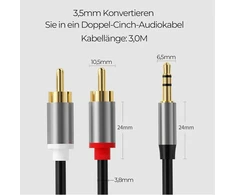 Leloco rca į jack 3.5 aux kabelis, jack į rca 2 rca į 3.5 mm jack, paprastai tinkamas mobiliesiems telefonams, kompiuteriams, nešiojamiesiems kompiuteriams, mp3, audio, televizoriams, garsiakalbiams ir kt., 3.0 m
