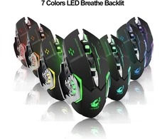 Lexonelec belaidė pelė x 8 įkraunama 2.4 ghz tyli 7 spalvų led kvėpuojantis apšvietimas tarantula reguliuojama optinė ergonomiška belaidė žaidimų pelė